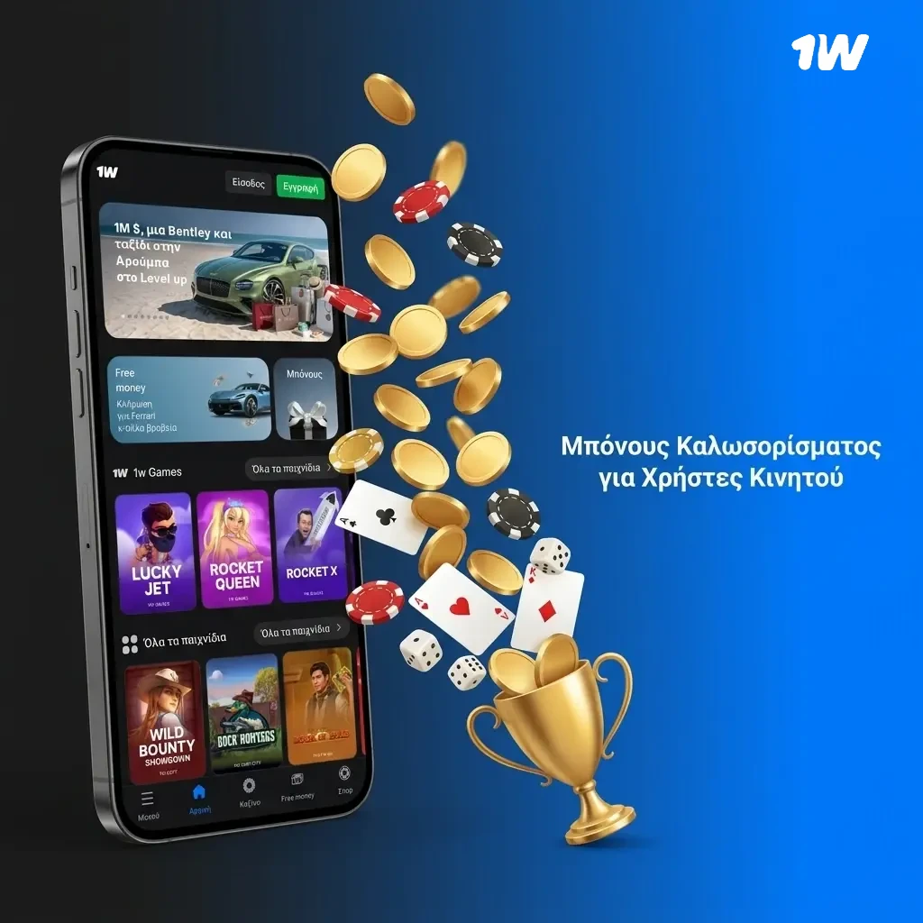 Μπόνους καλωσορίσματος 600% και 500 δωρεάν περιστροφές για νέους χρήστες κινητού στην εφαρμογή 1w